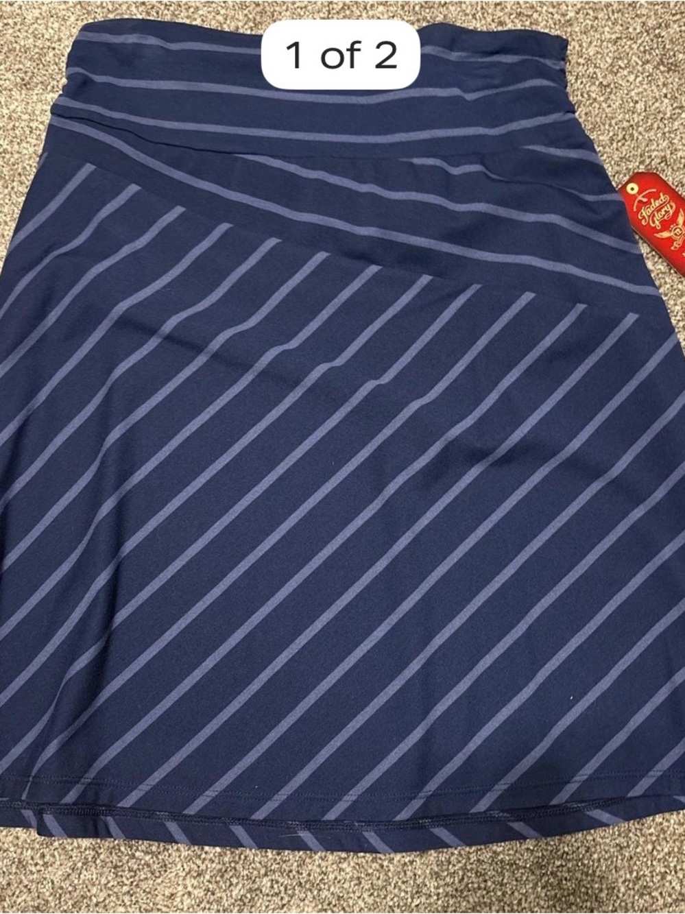 Faded Glory Navy and Light-Blue Striped Midi Skirt
